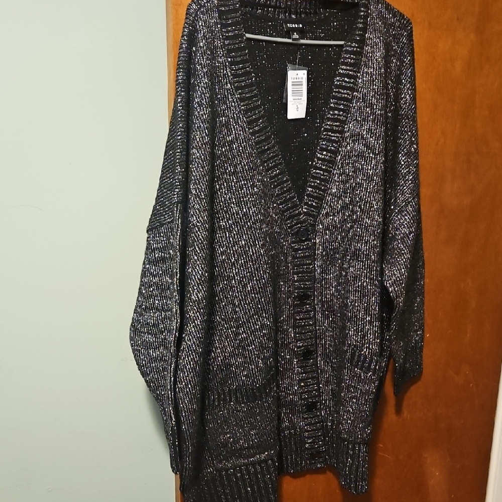 Torrid Black and Silver Metallic Knit Cardigan 4x